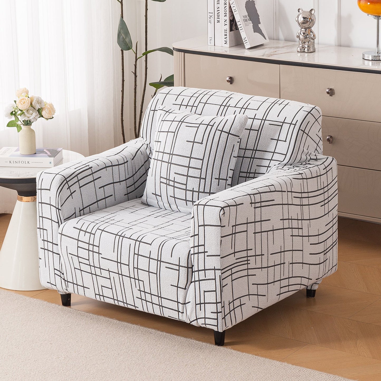 'Crossline Series' Jacquard Sofa Cover 1/2/3/4-seater Fully Covered, Dark Grey