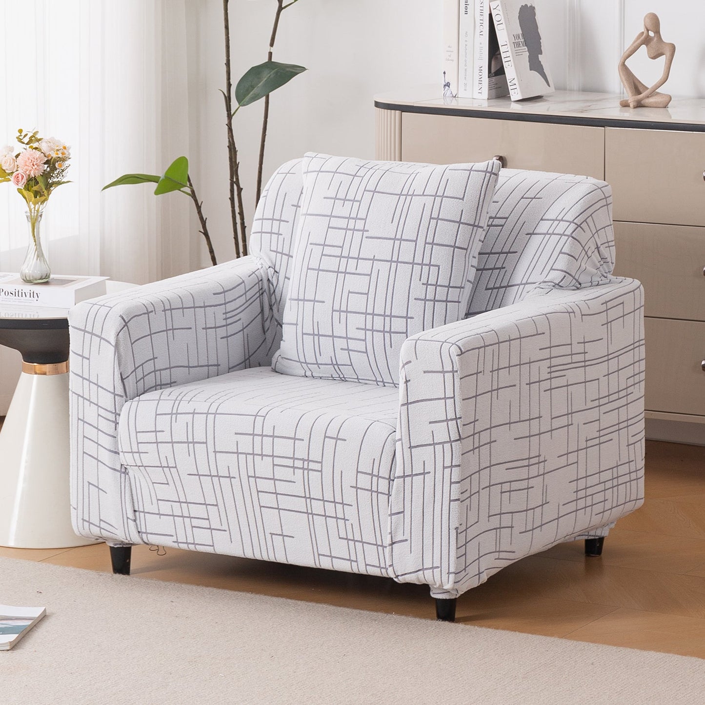 'Crossline Series' Jacquard Sofa Cover 1/2/3/4-seater Fully Covered, Light Grey