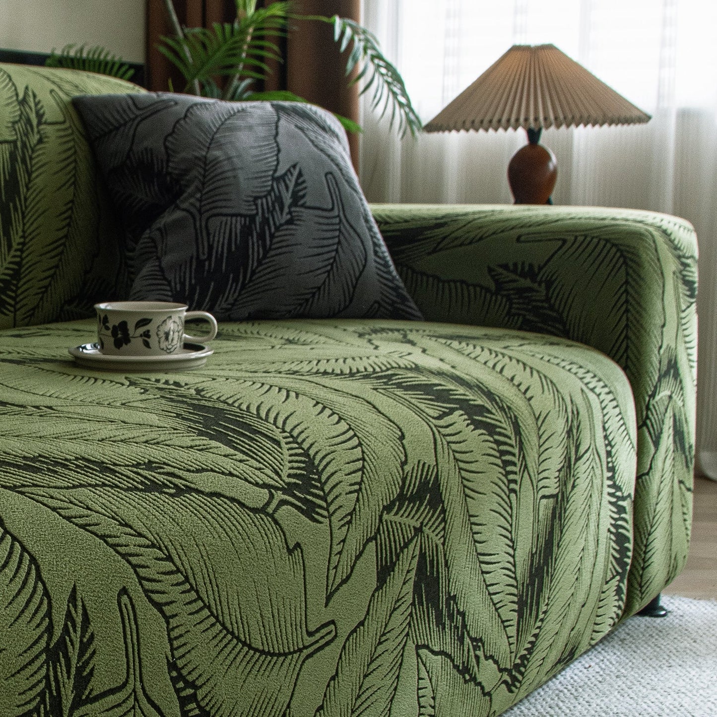 Dual Tone Knitting Jacquard Sofa Cover 1/2/3 Seater Fully Covered - Olive Green