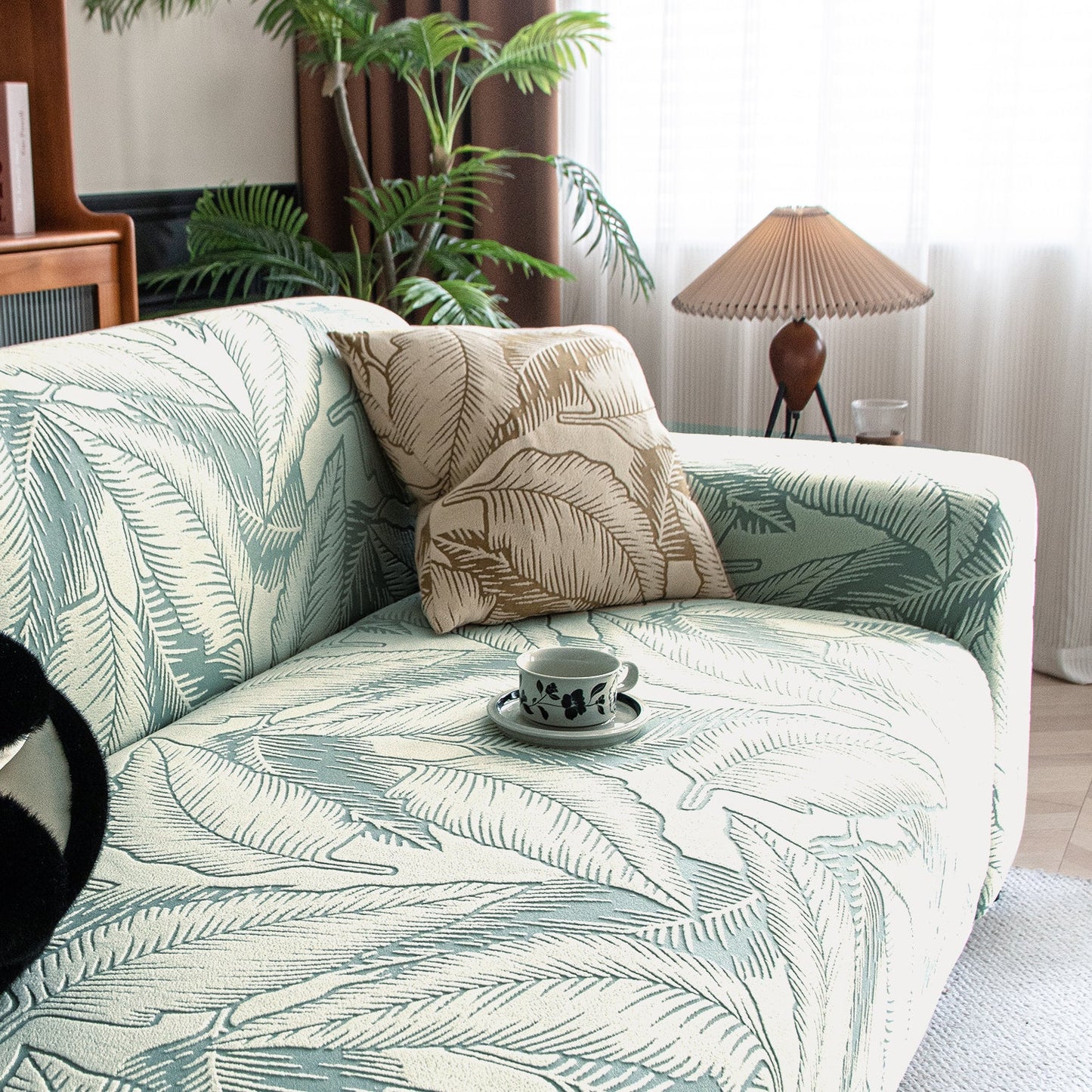 Dual Tone Knitting Jacquard Sofa Cover 1/2/3 Seater Fully Covered - Creamish Pale Green