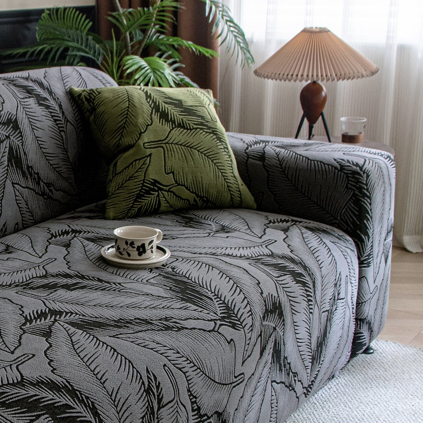 Dual Tone Knitting Jacquard Sofa Cover 1/2/3 Seater Fully Covered - Shadow Grey