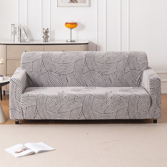 'WaveLine Series' Jacquard Sofa Cover 1/2/3/4-seater Fully Covered, Ash Grey