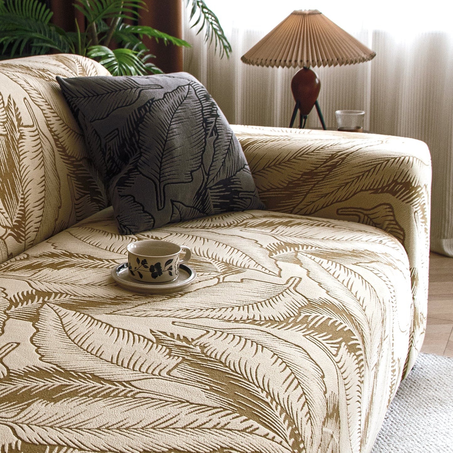 Dual Tone Knitting Jacquard Sofa Cover 1/2/3 Seater Fully Covered - Beige