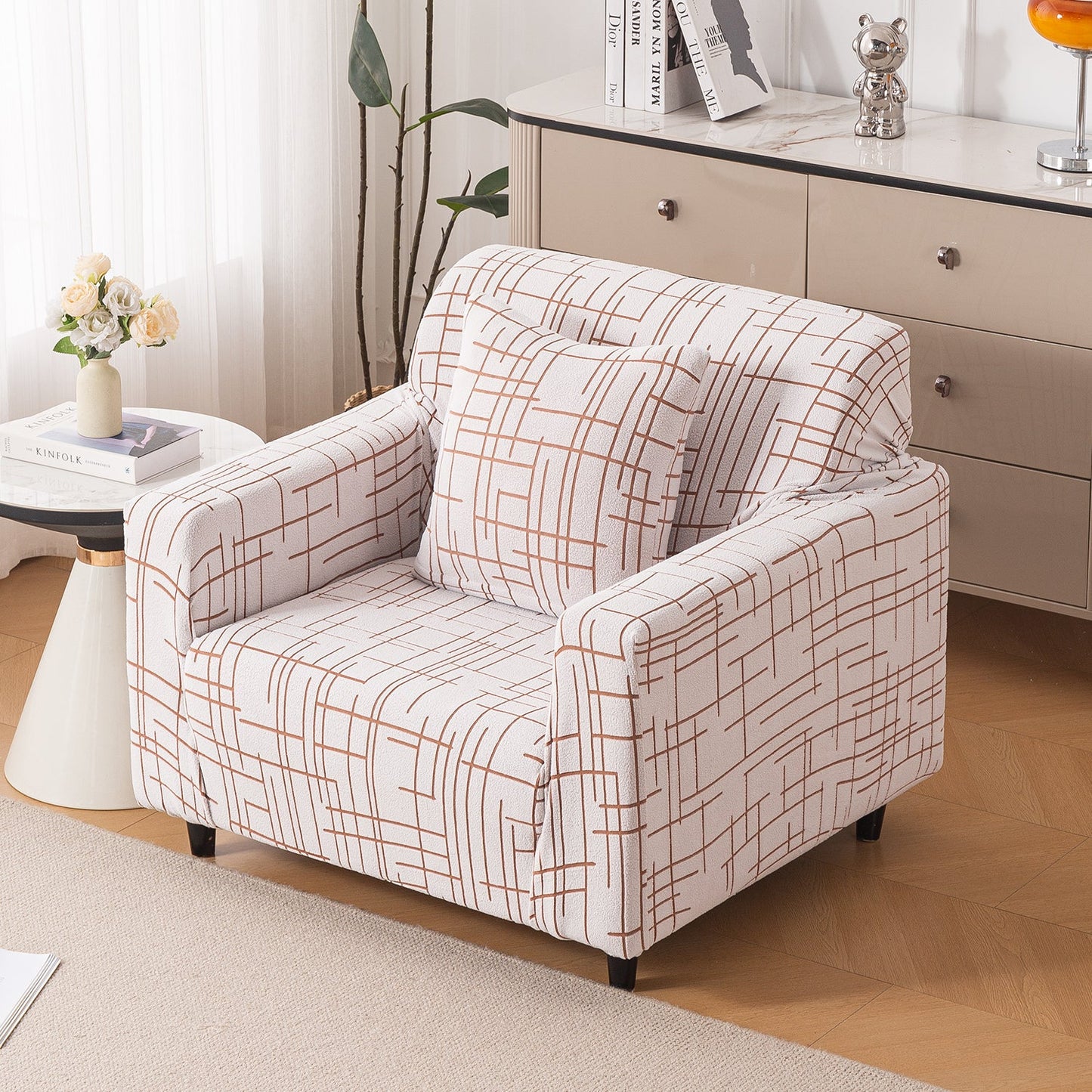 'Crossline Series' Jacquard Sofa Cover 1/2/3/4-seater Fully Covered, Rust Brown