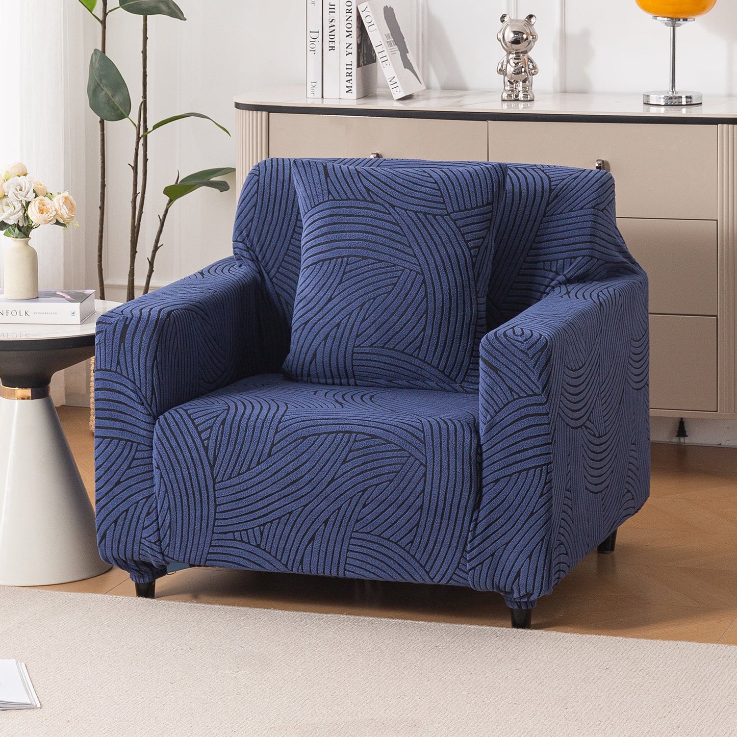 'WaveLine Series' Jacquard Sofa Cover 1/2/3/4-seater Fully Covered, Royal Blue