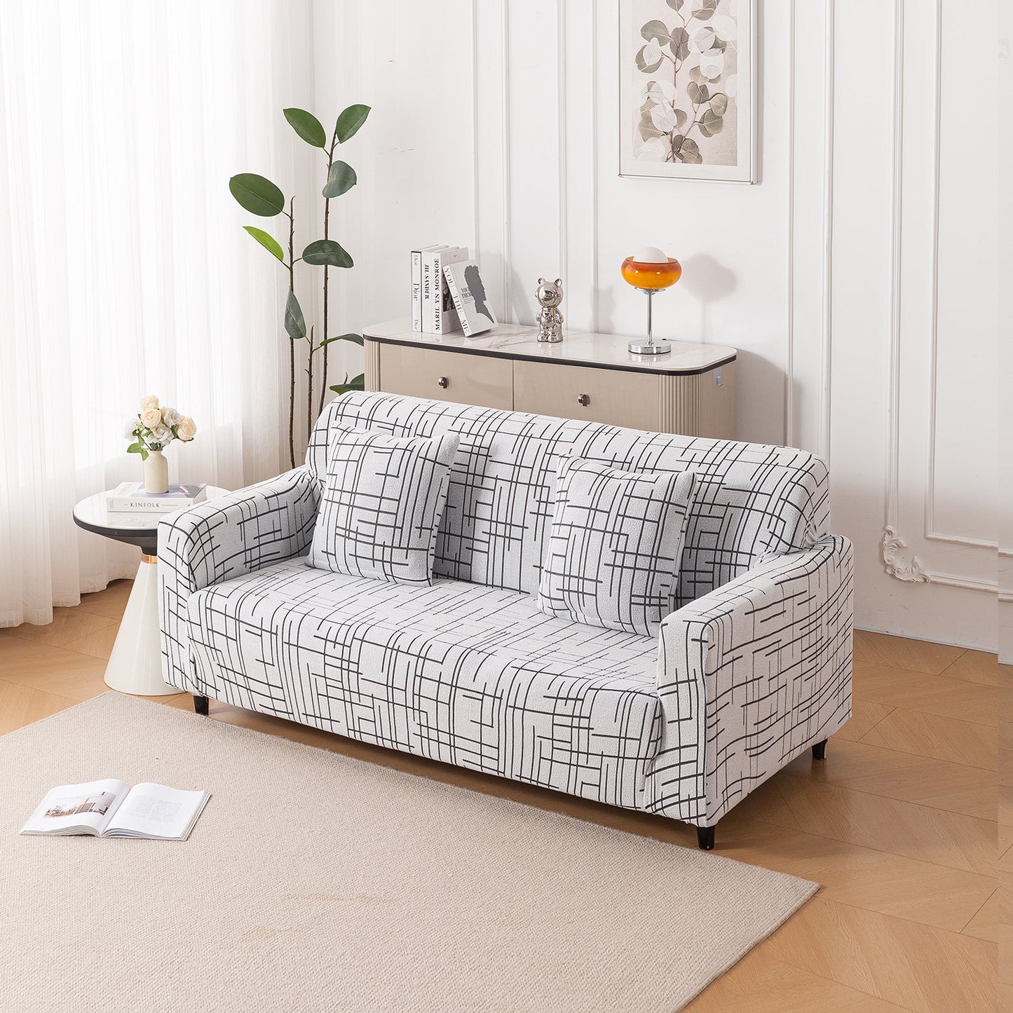 'Crossline Series' Jacquard Sofa Cover 1/2/3/4-seater Fully Covered, Dark Grey