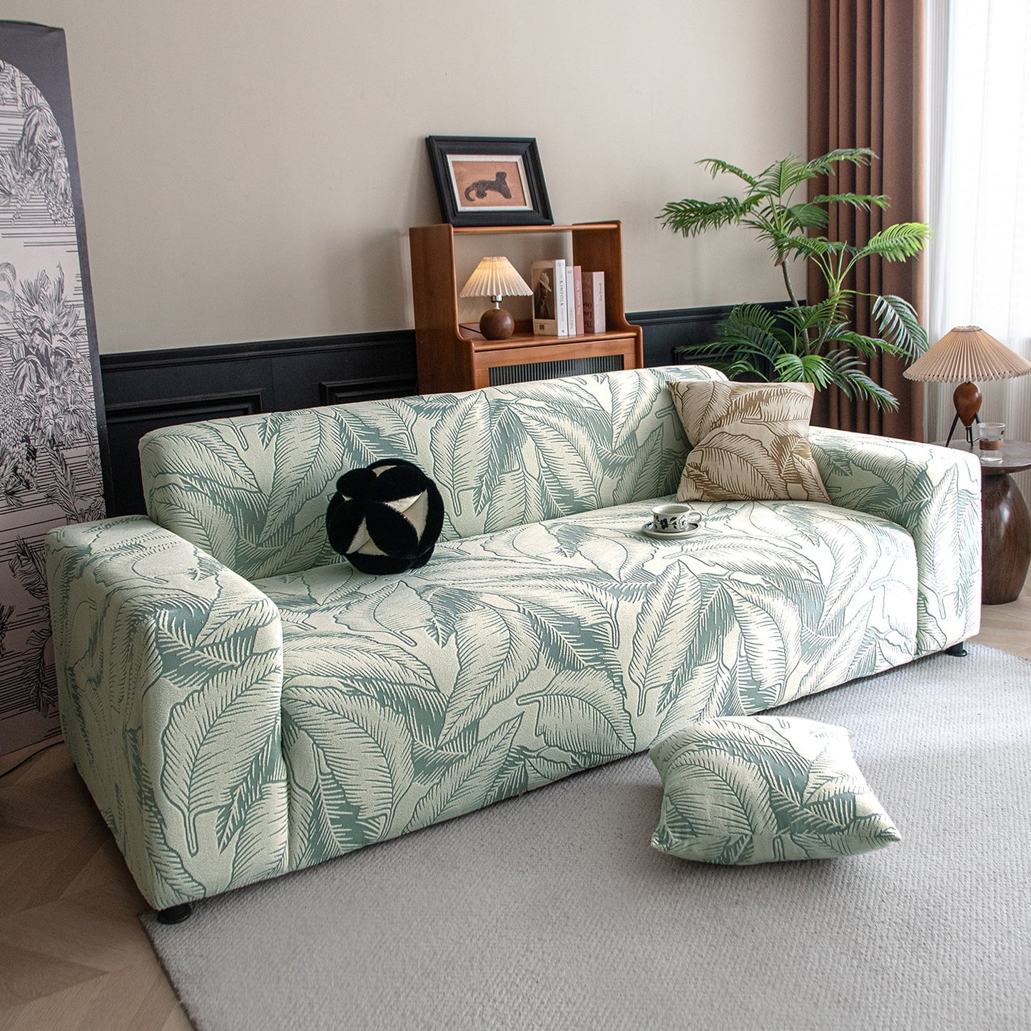 Dual Tone Knitting Jacquard Sofa Cover 1/2/3 Seater Fully Covered - Creamish Pale Green