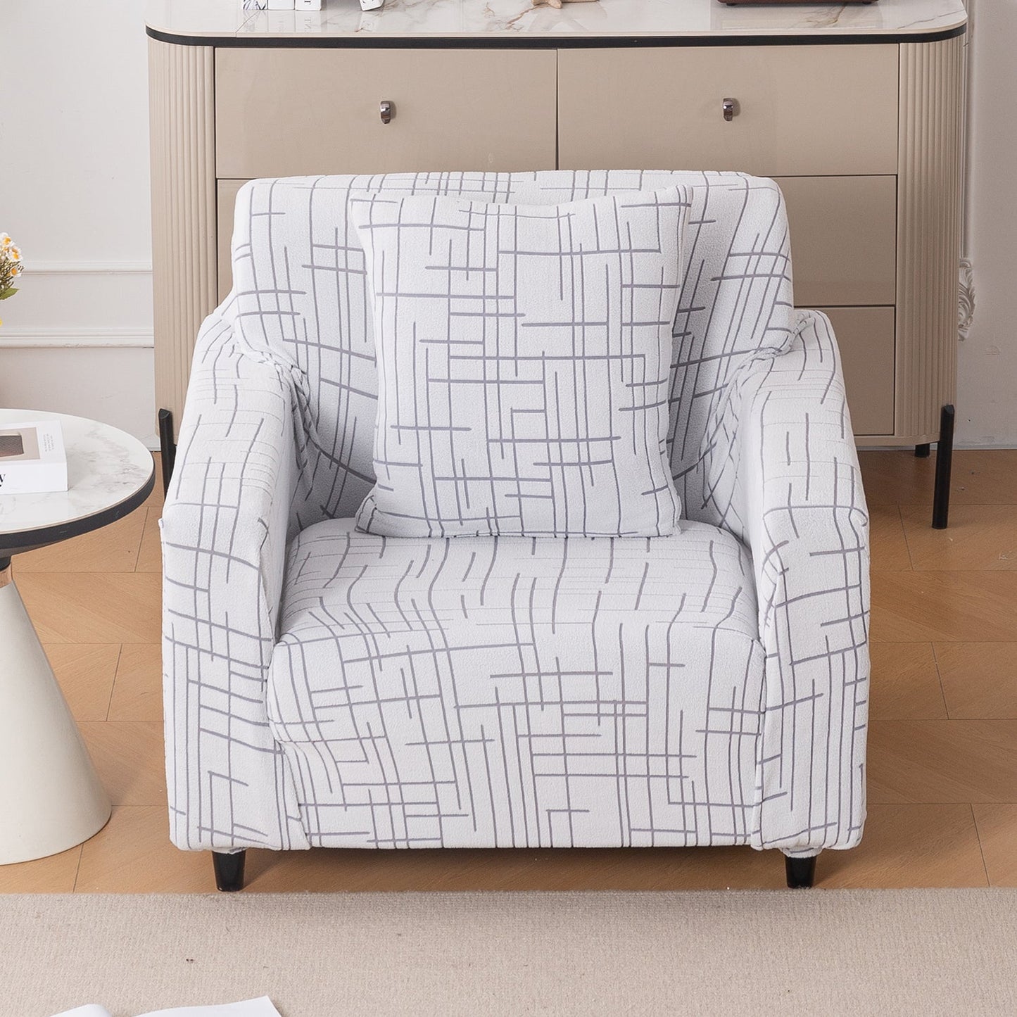 'Crossline Series' Jacquard Sofa Cover 1/2/3/4-seater Fully Covered, Light Grey