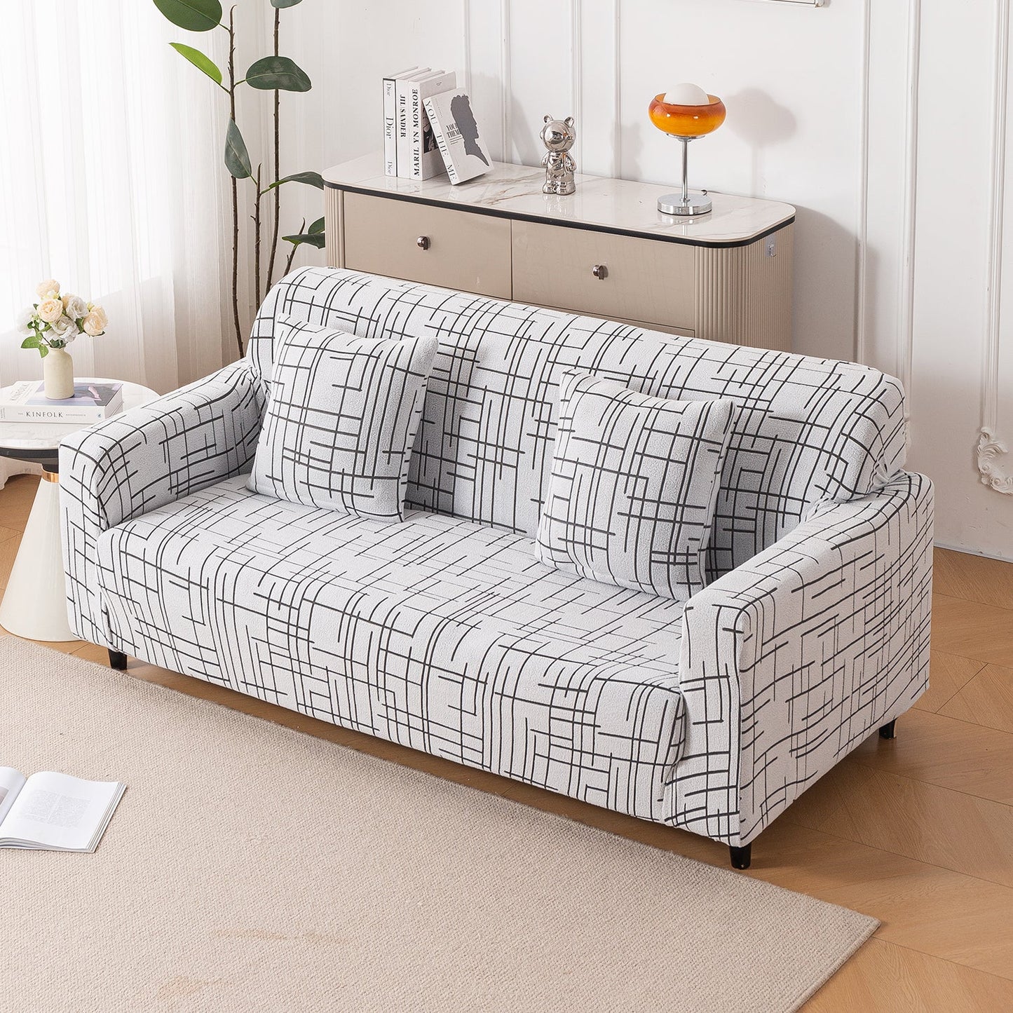 'Crossline Series' Jacquard Sofa Cover 1/2/3/4-seater Fully Covered, Dark Grey