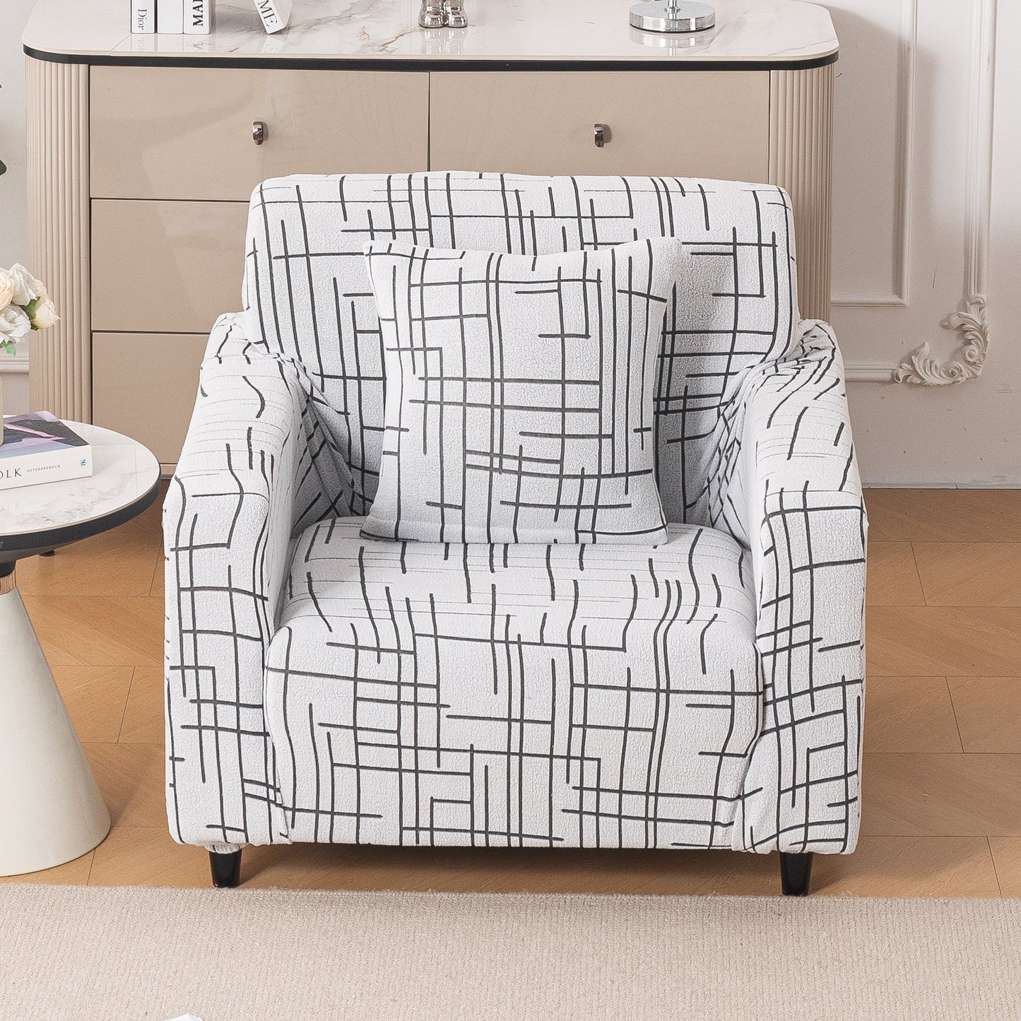 'Crossline Series' Jacquard Sofa Cover 1/2/3/4-seater Fully Covered, Dark Grey