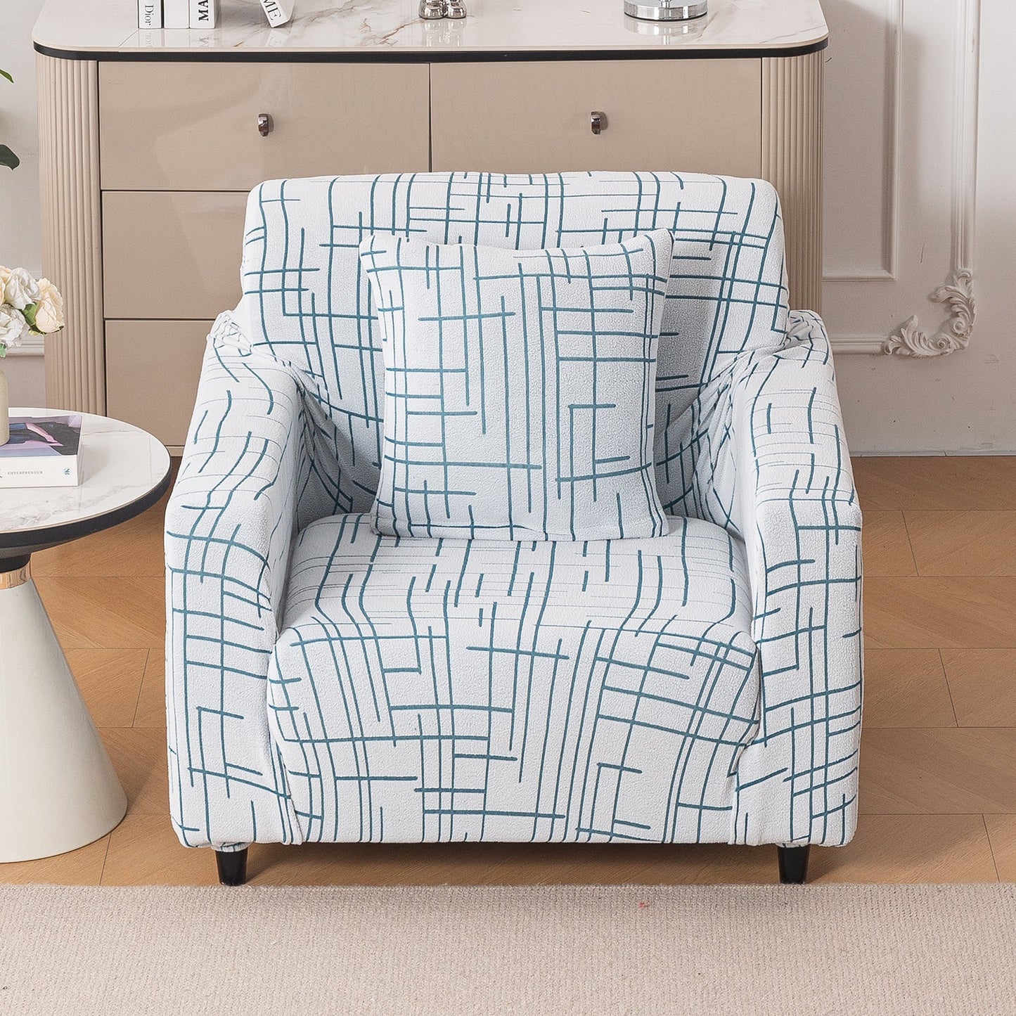 'Crossline Series' Jacquard Sofa Cover 1/2/3/4-seater Fully Covered, Teal Blue