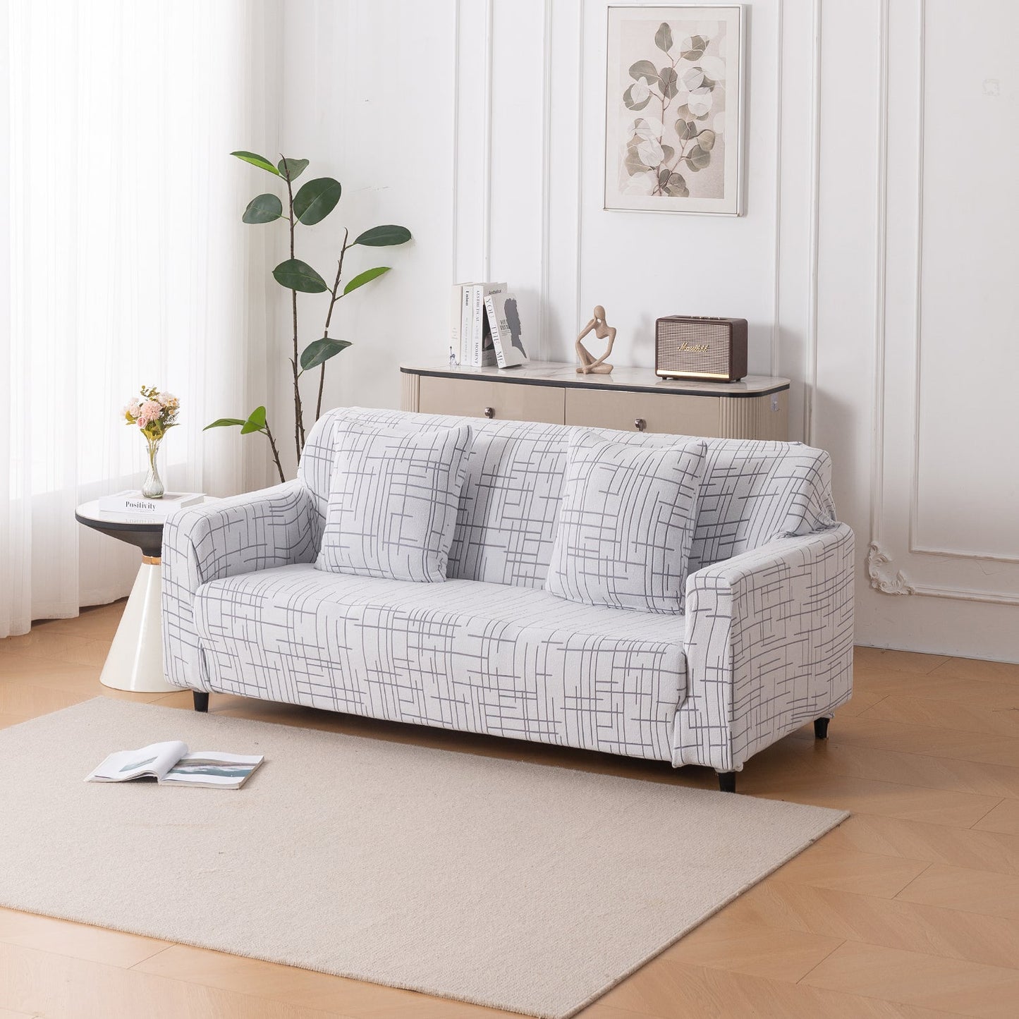 'Crossline Series' Jacquard Sofa Cover 1/2/3/4-seater Fully Covered, Light Grey