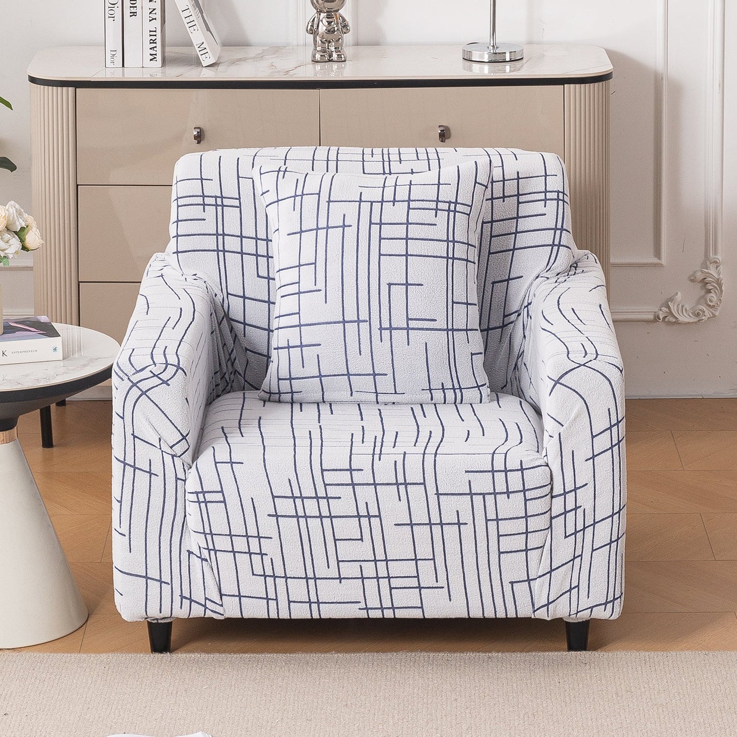 'Crossline Series' Jacquard Sofa Cover 1/2/3/4-seater Fully Covered, Navy Blue