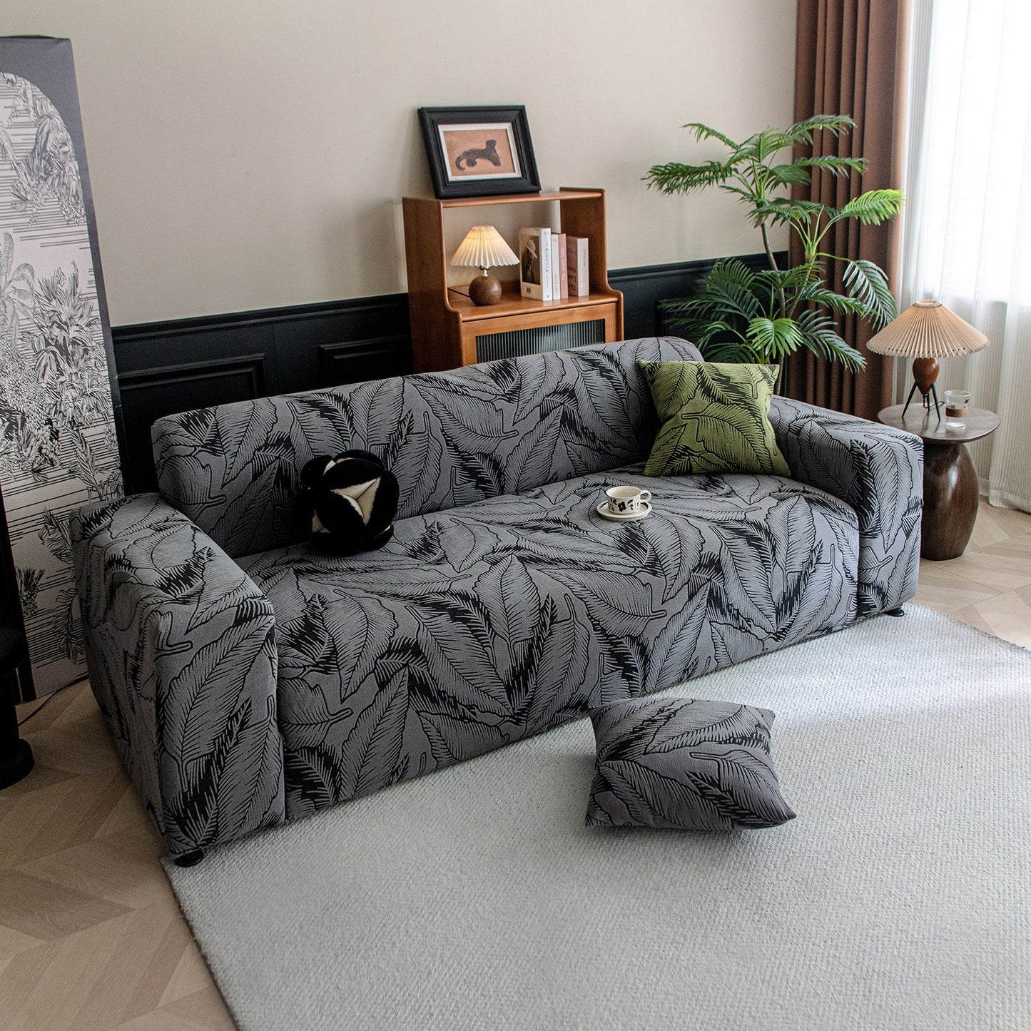 Dual Tone Knitting Jacquard Sofa Cover 1/2/3 Seater Fully Covered - Shadow Grey