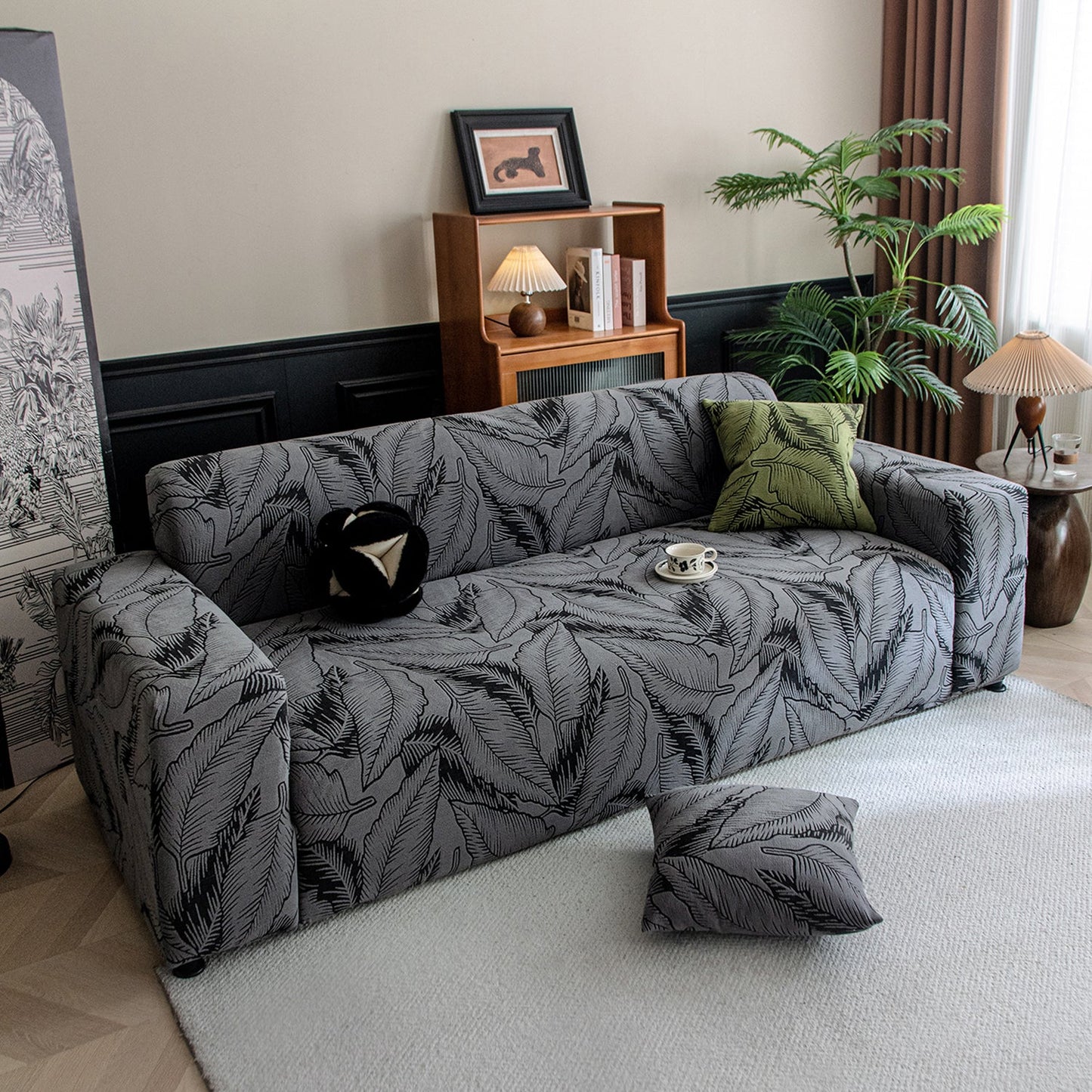 Dual Tone Knitting Jacquard Sofa Cover 1/2/3 Seater Fully Covered - Shadow Grey