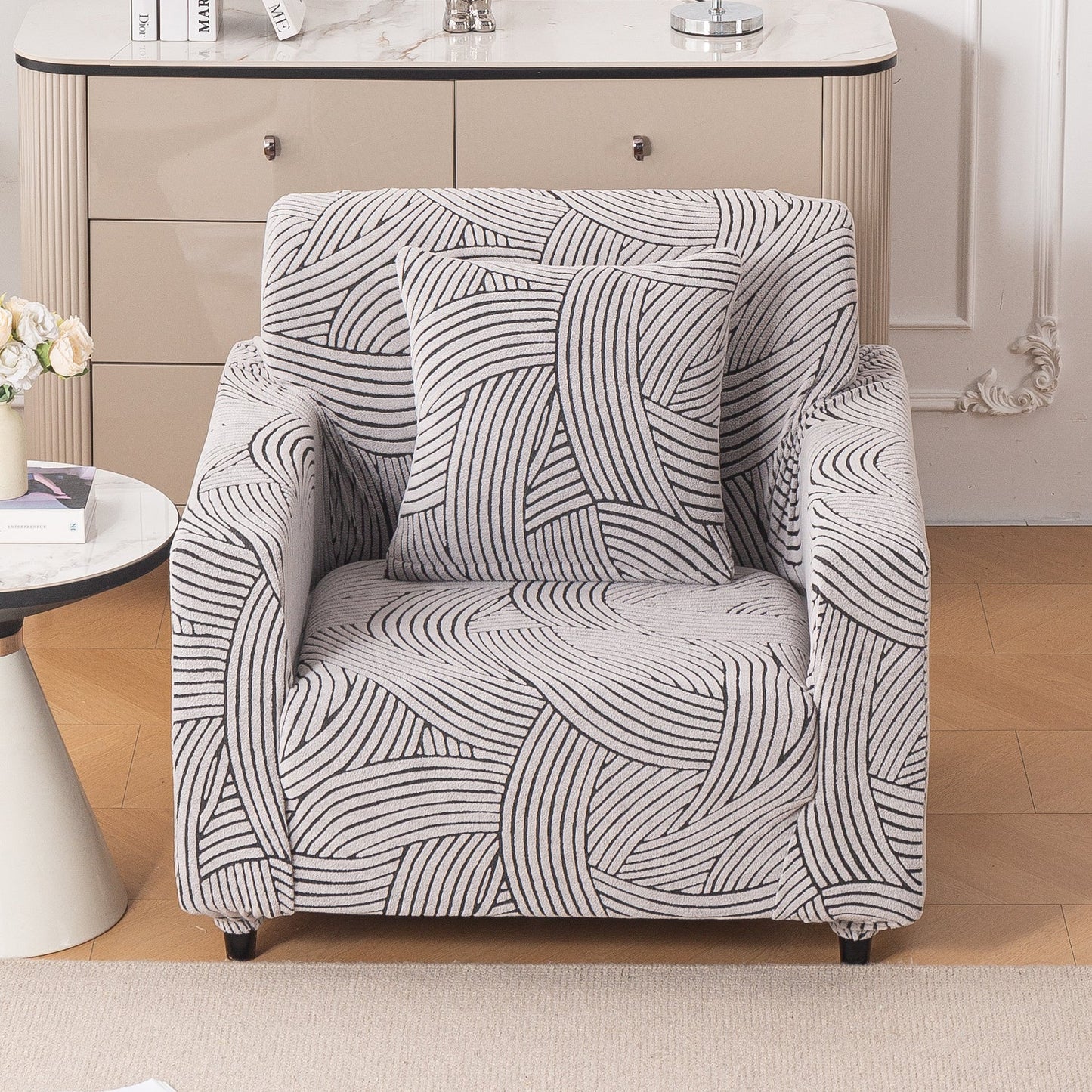 'WaveLine Series' Jacquard Sofa Cover 1/2/3/4-seater Fully Covered, Classic White