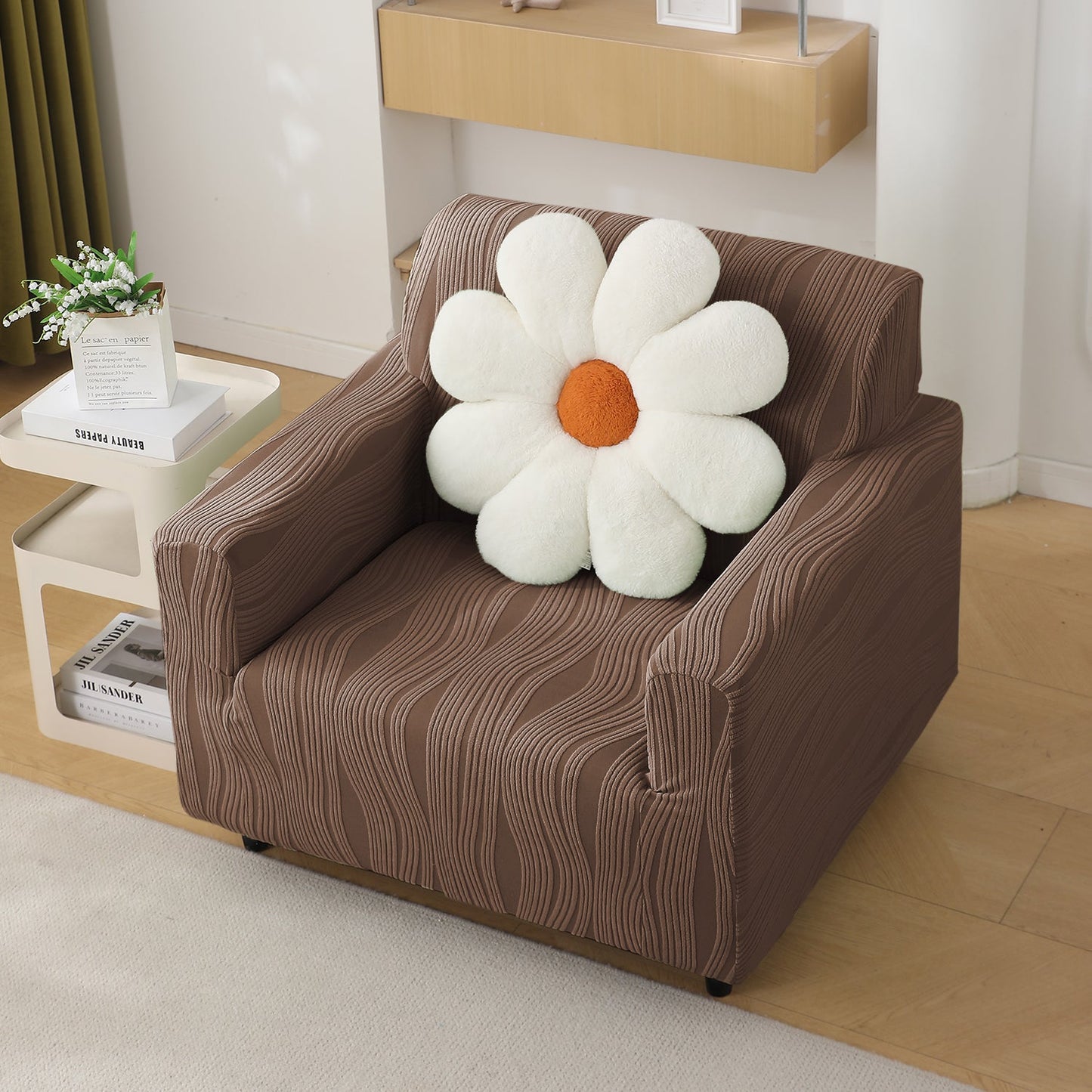 200gsm Knitting Jacquard Sofa Cover 1/2/3/4 Seater Fully Covered, Chocolate Brown