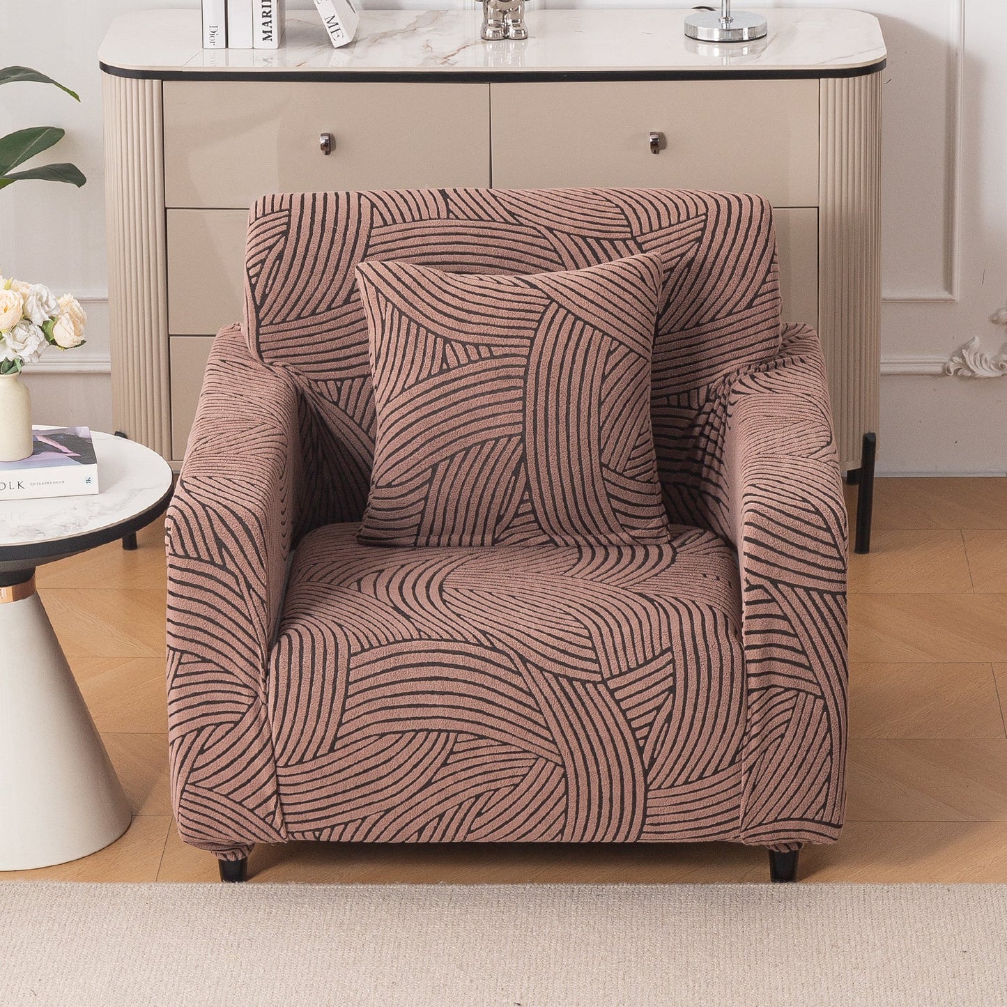 'WaveLine Series' Jacquard Sofa Cover 1/2/3/4-seater Fully Covered, Rust Brown