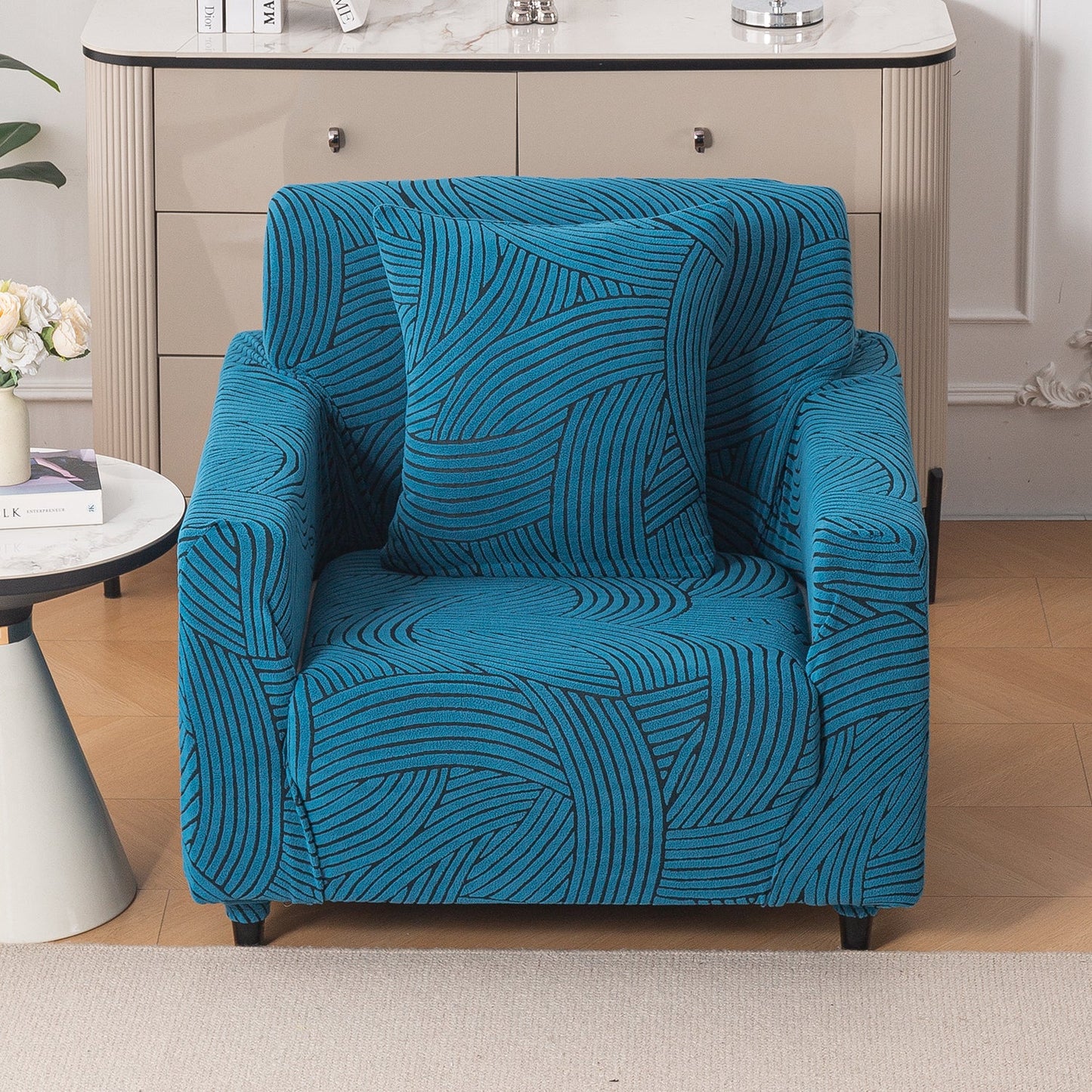 'WaveLine Series' Jacquard Sofa Cover 1/2/3/4-seater Fully Covered, Teal Green