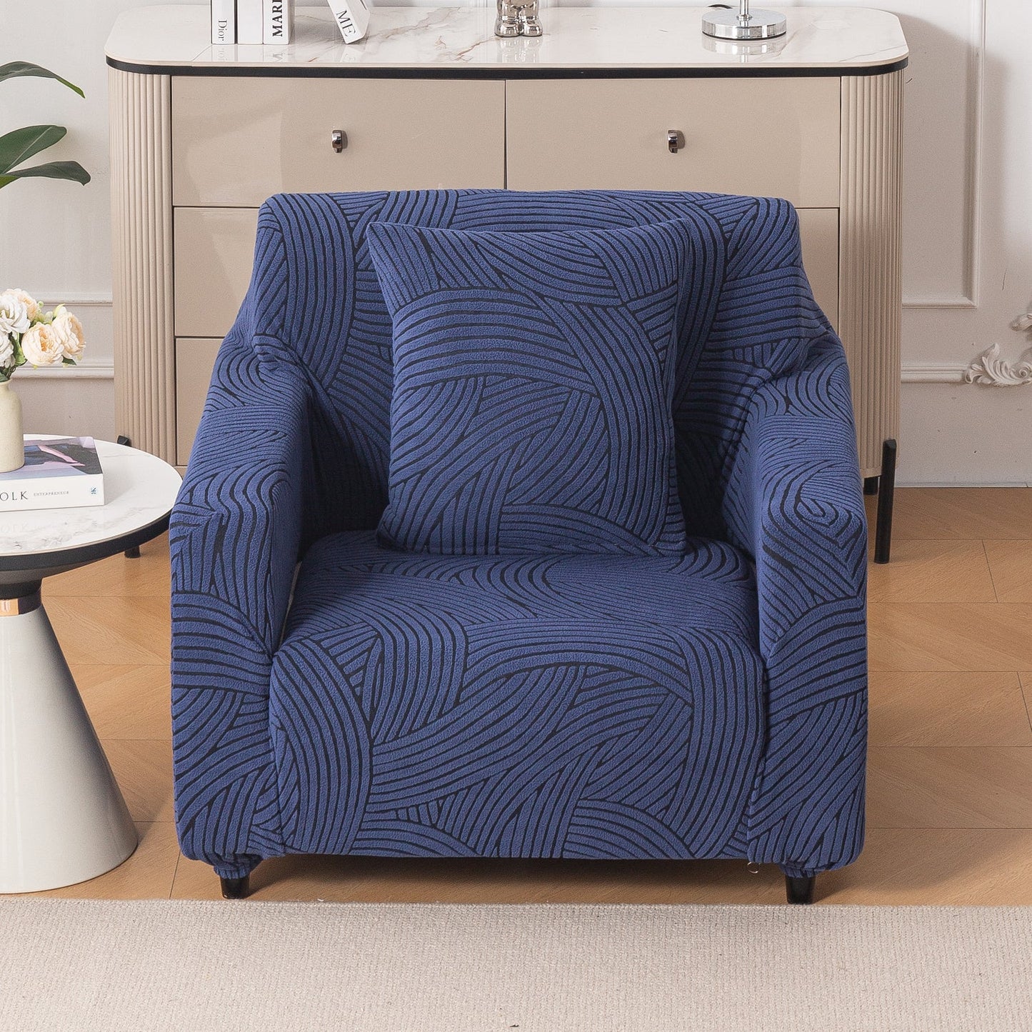 'WaveLine Series' Jacquard Sofa Cover 1/2/3/4-seater Fully Covered, Royal Blue