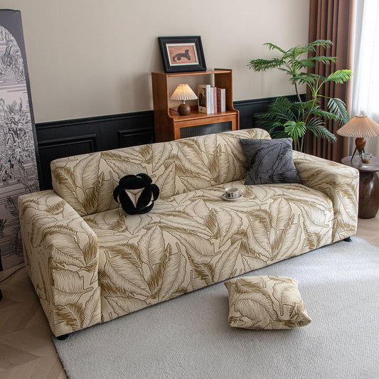 Dual Tone Knitting Jacquard Sofa Cover 1/2/3 Seater Fully Covered - Beige