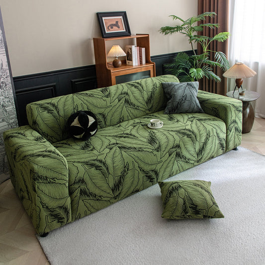 Dual Tone Knitting Jacquard Sofa Cover 1/2/3 Seater Fully Covered - Olive Green