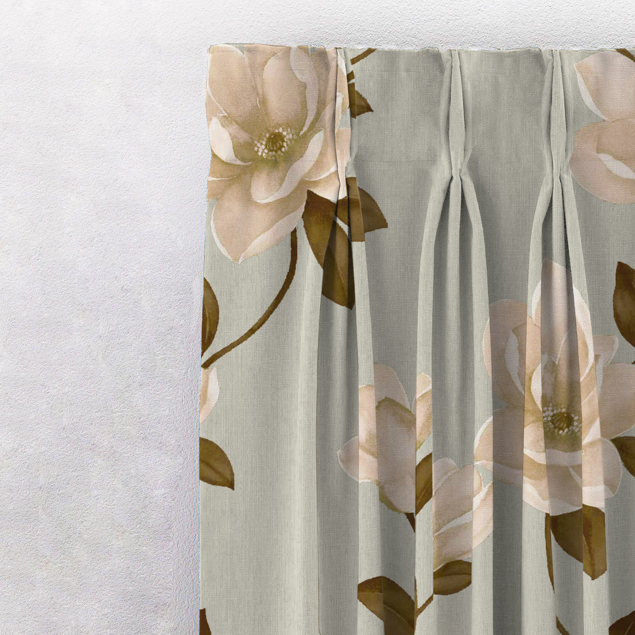 Floral Flock Floral Tan Beige Heavy Satin Room Darkening Curtains Set Of 2 - (DS129E)
