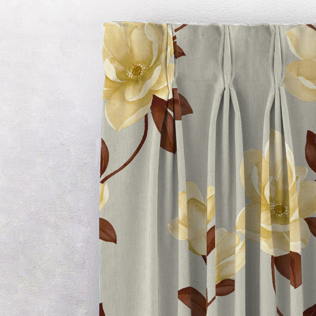 Floral Flock Floral Shine Yellow Heavy Satin Room Darkening Curtains Set Of 2 - (DS129F)