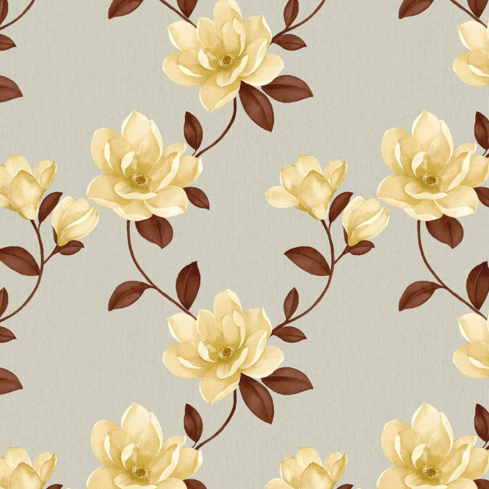 Floral Flock Floral Shine Yellow Heavy Satin Room Darkening Curtains Set Of 2 - (DS129F)