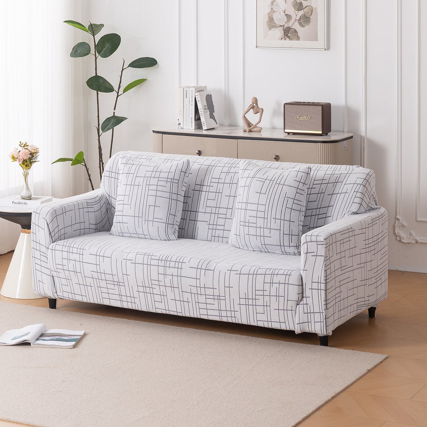 'Crossline Series' Jacquard Sofa Cover 1/2/3/4-seater Fully Covered, Light Grey
