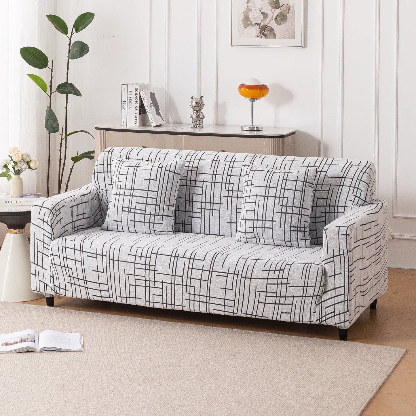 'Crossline Series' Jacquard Sofa Cover 1/2/3/4-seater Fully Covered, Dark Grey