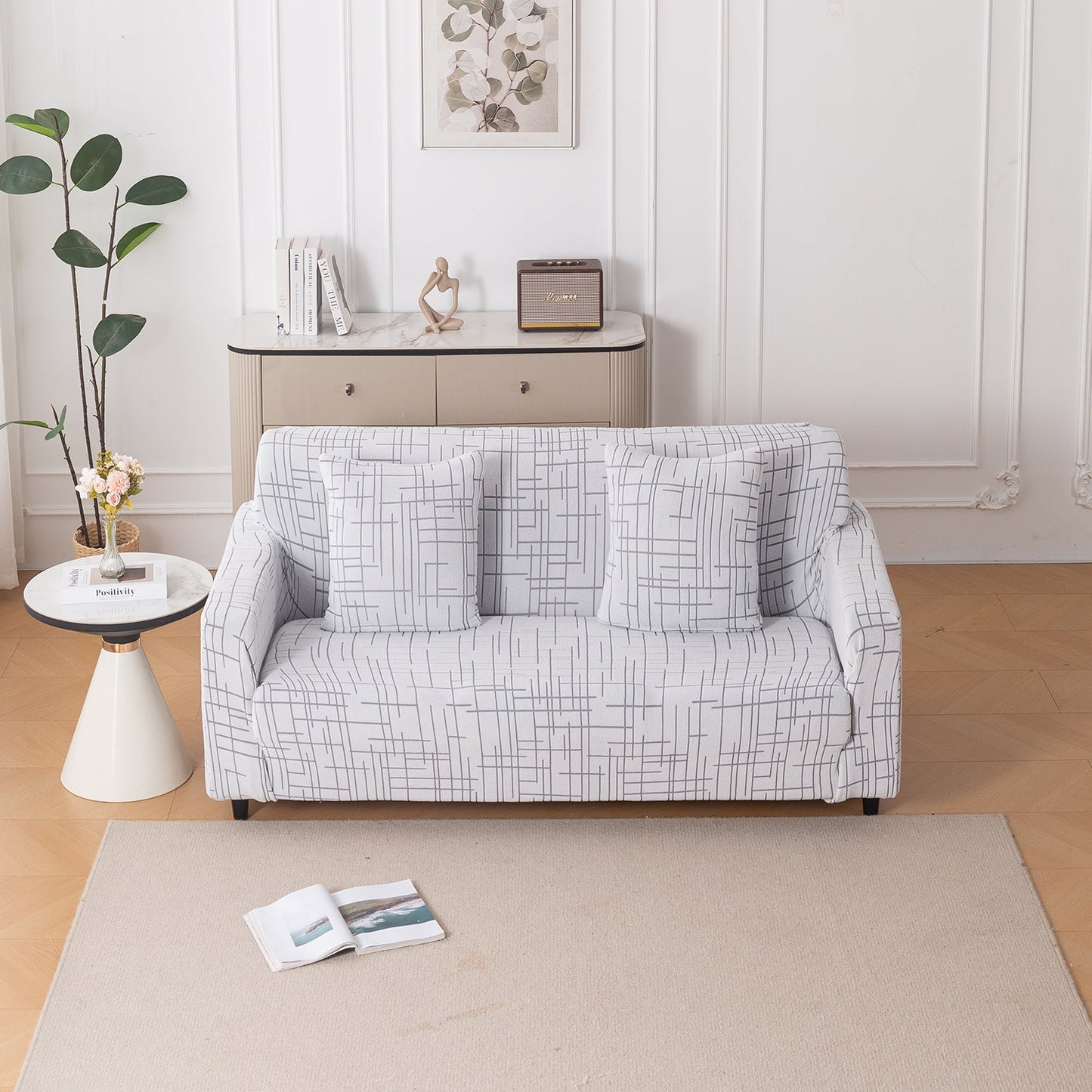 'Crossline Series' Jacquard Sofa Cover 1/2/3/4-seater Fully Covered, Light Grey