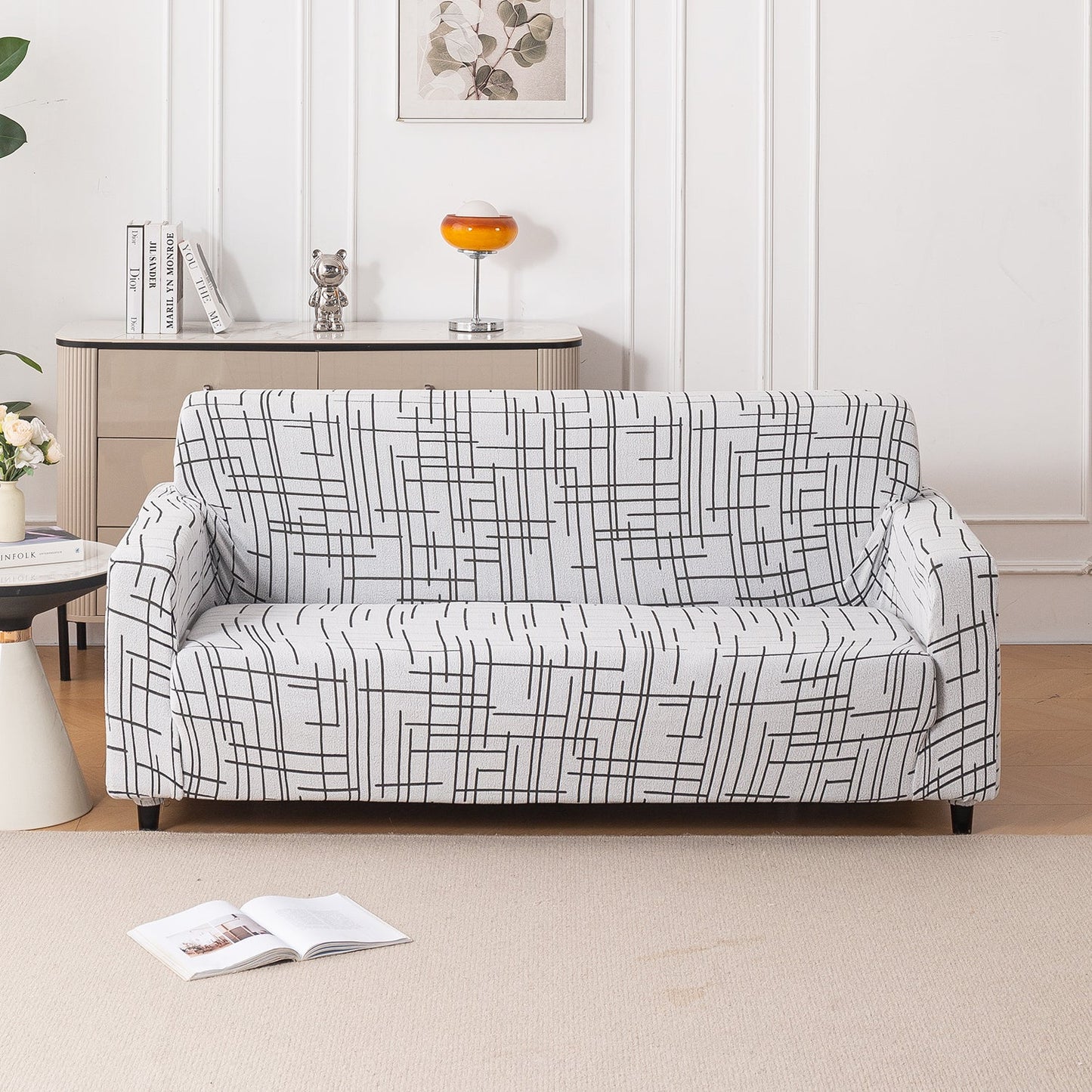 'Crossline Series' Jacquard Sofa Cover 1/2/3/4-seater Fully Covered, Dark Grey