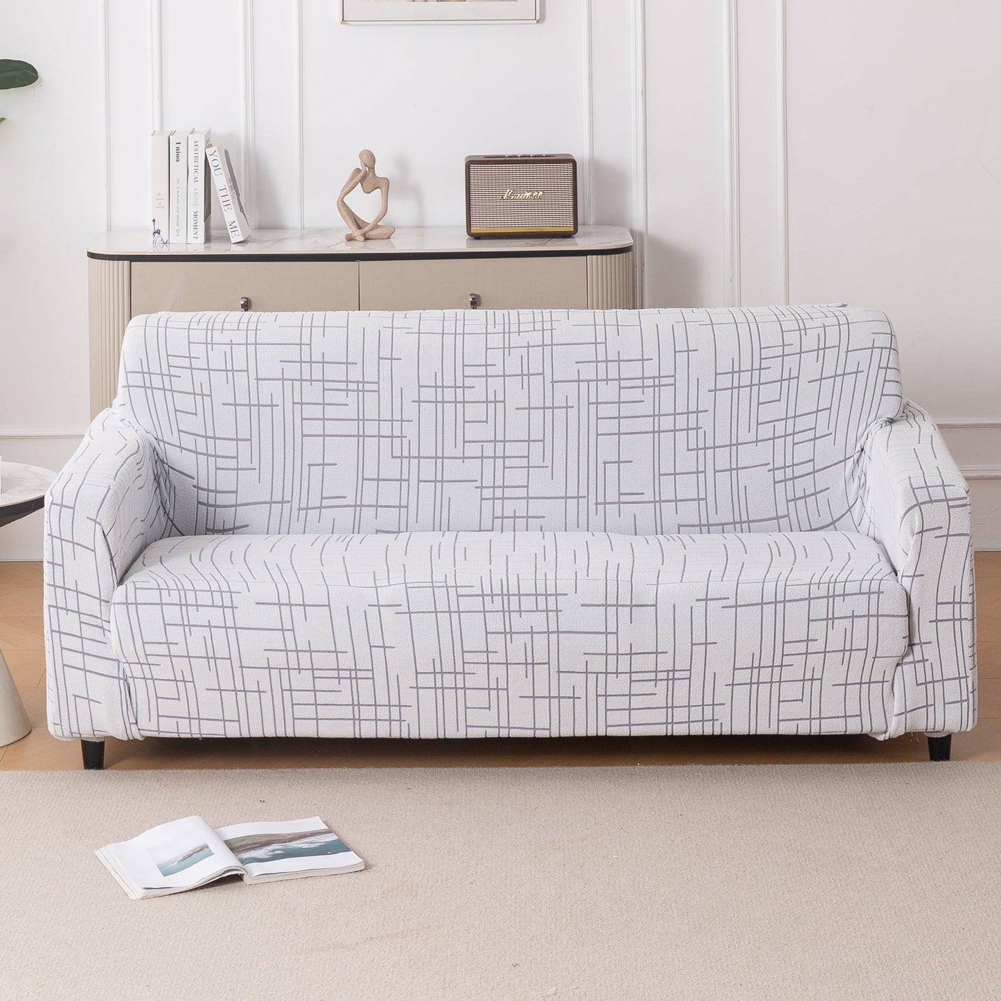 'Crossline Series' Jacquard Sofa Cover 1/2/3/4-seater Fully Covered, Light Grey