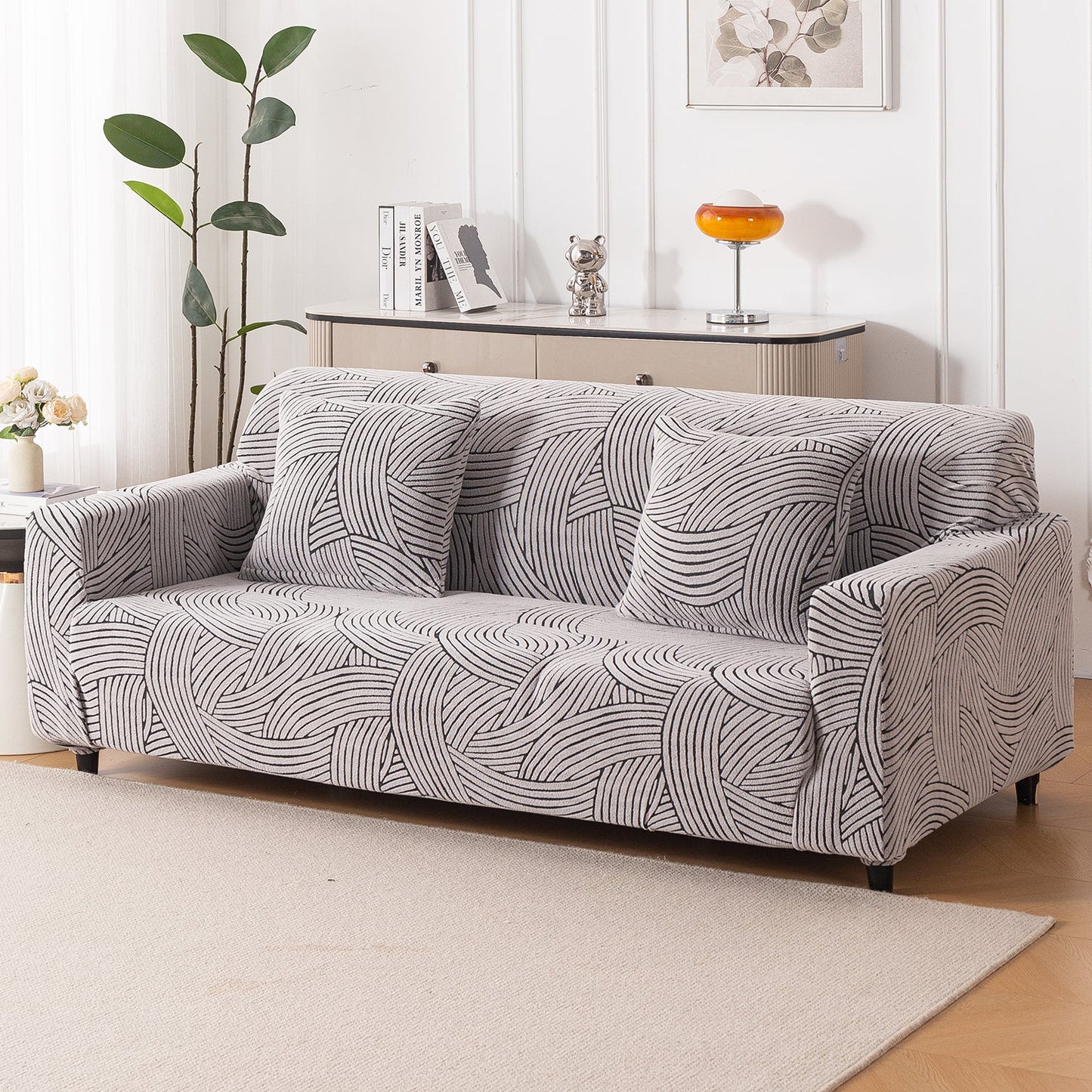 'WaveLine Series' Jacquard Sofa Cover 1/2/3/4-seater Fully Covered, Classic White