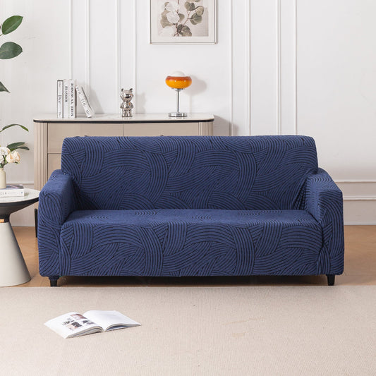 'WaveLine Series' Jacquard Sofa Cover 1/2/3/4-seater Fully Covered, Royal Blue