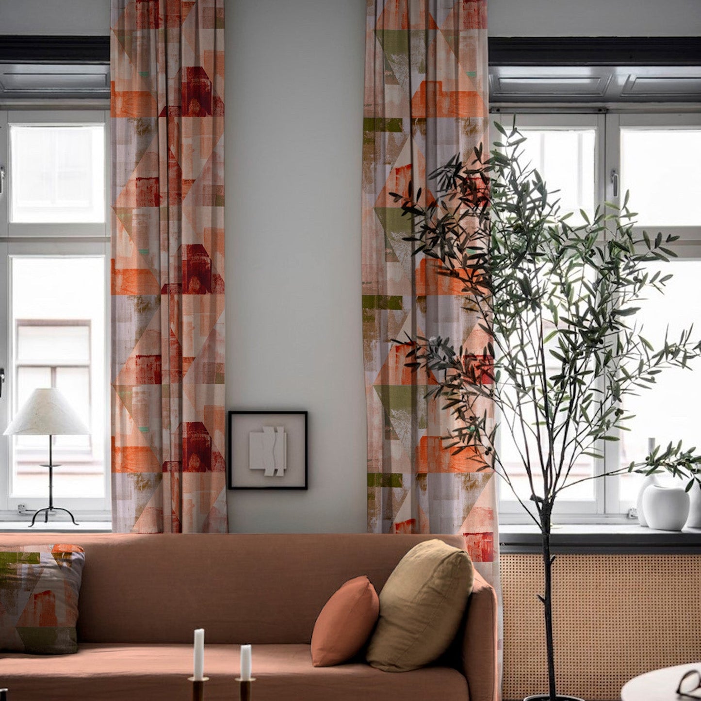 Elegent Geometric Print Matt Finish Room Darkening Curtain Set of 2 MTDS145C