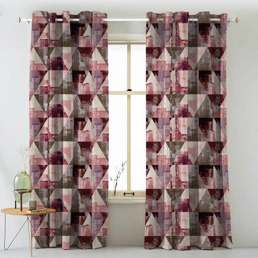 Elegent Geometric Print Matt Finish Room Darkening Curtain Set of 2 MTDS145E