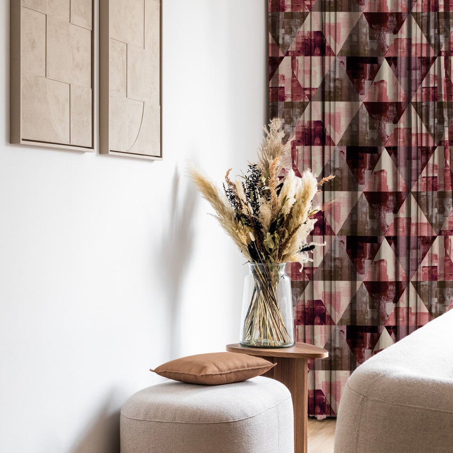 Elegent Geometric Print Matt Finish Room Darkening Curtain Set of 2 MTDS145E