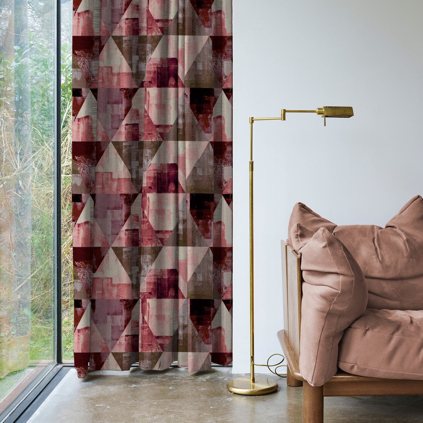 Elegent Geometric Print Matt Finish Room Darkening Curtain Set of 2 MTDS145E