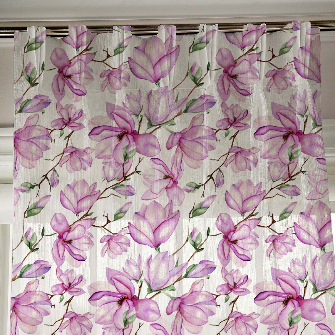 Elegant Floral Print Sheer Semi Transparent Curtain - Set of 2 -DS147A