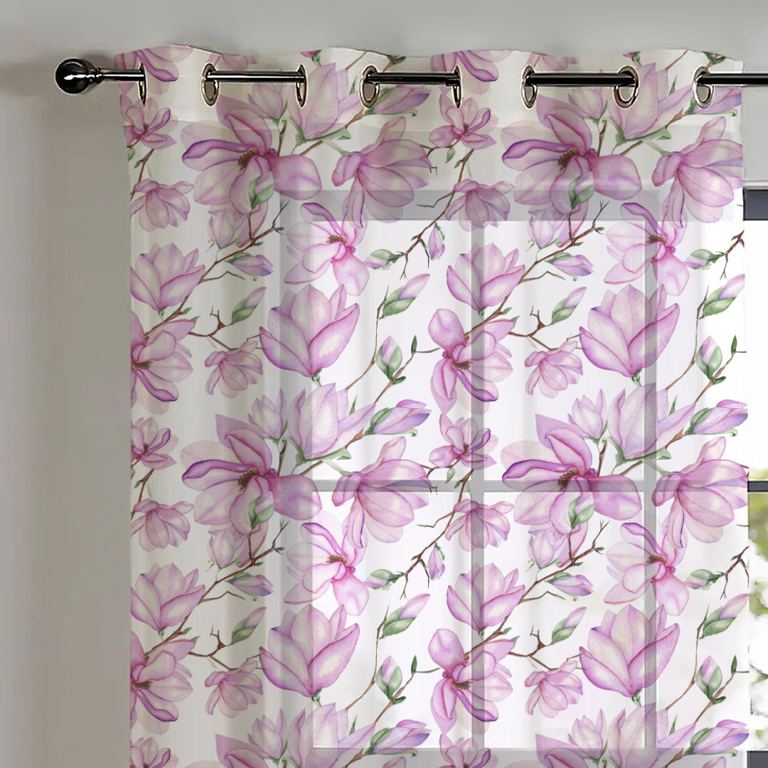 Elegant Floral Print Sheer Semi Transparent Curtain - Set of 2 -DS147A