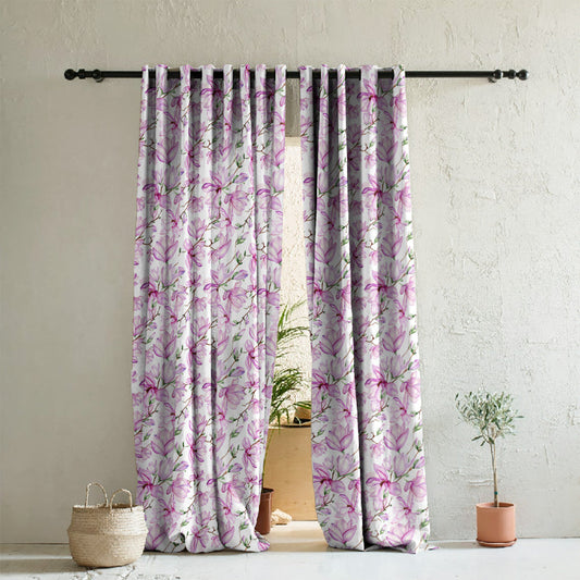 Bold Blossoms Floral Pink Heavy Satin Room Darkening Curtains Set Of 2 - (DS147A)