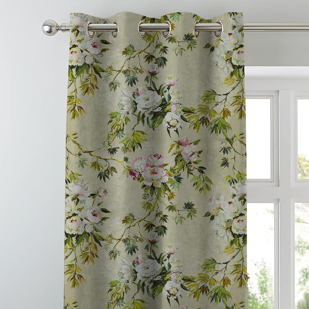 Elegant Floral Print Room Darkening Curtains Set of 2  DS154A