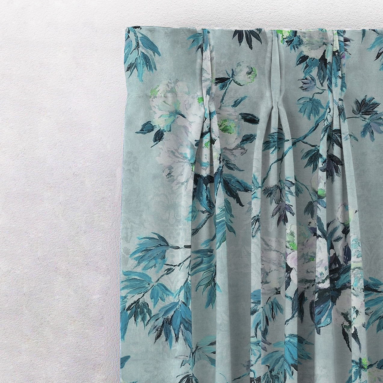 Subdued Blossoms Floral Teal Heavy Satin Room Darkening Curtains Set Of 2 - (DS154F)