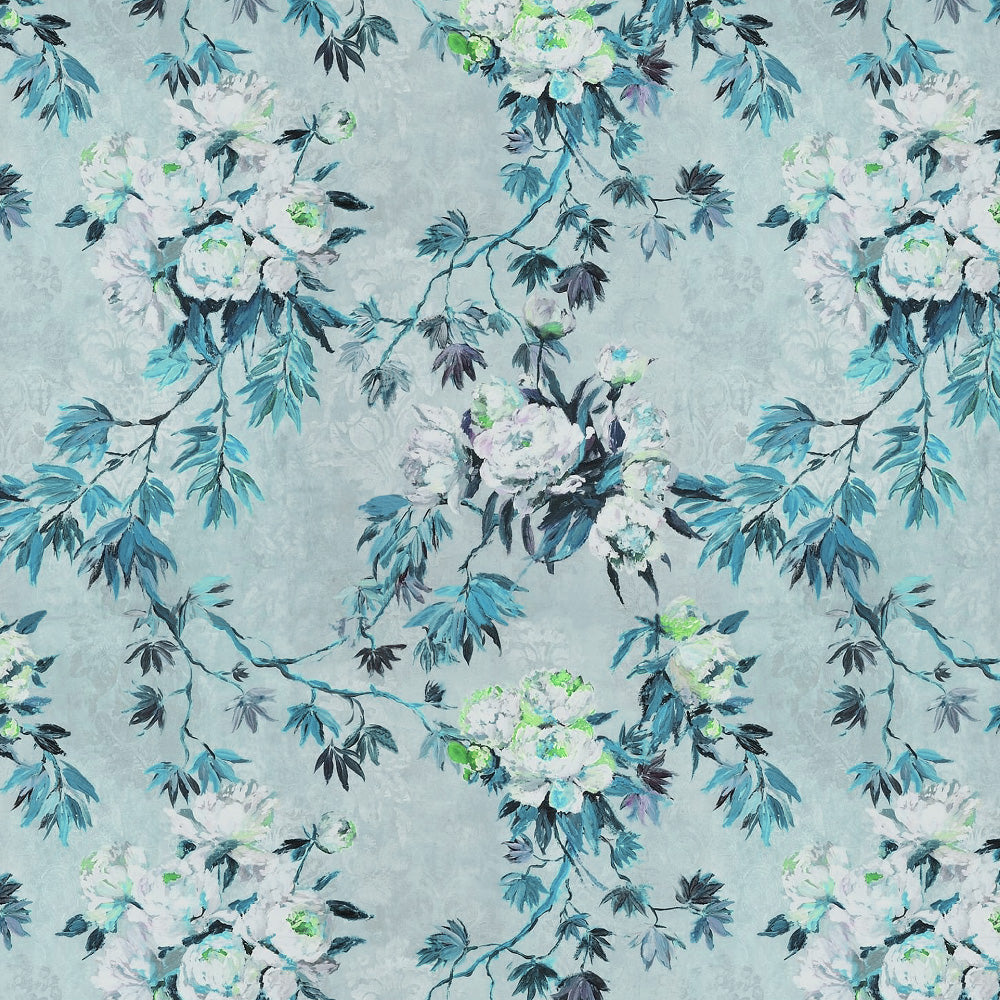 Subdued Blossoms Floral Teal Heavy Satin Room Darkening Curtains Set Of 2 - (DS154F)