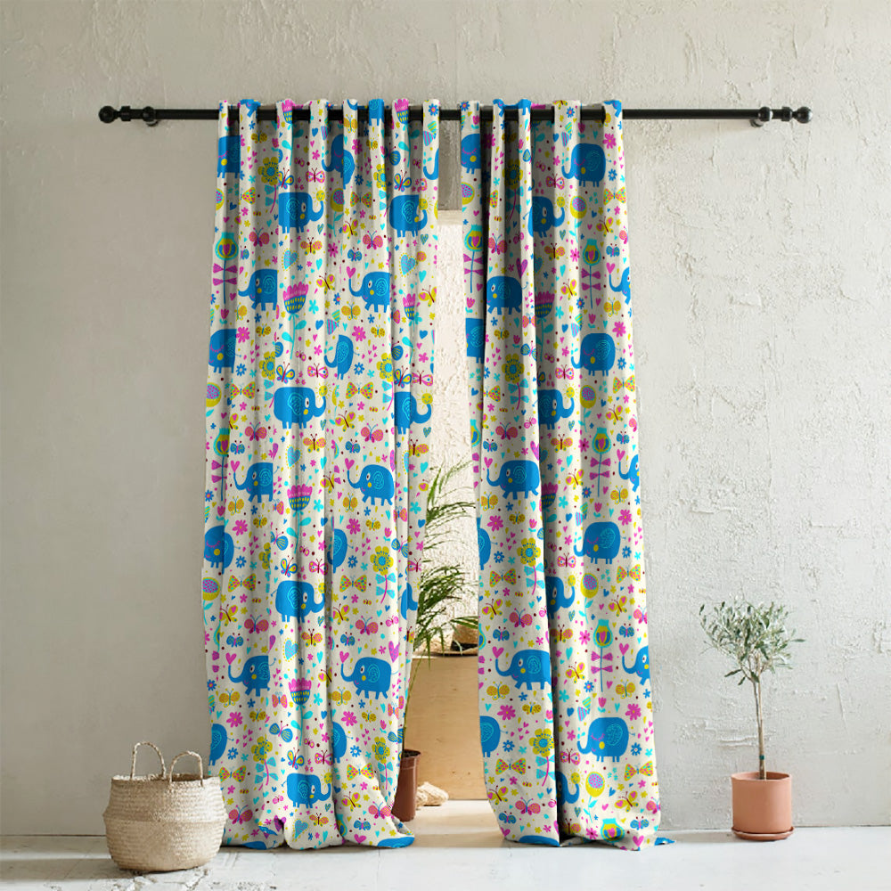 Elephant Joyride Kids Tan Beige Heavy Satin Room Darkening Curtains Set Of 2 - (DS159B)