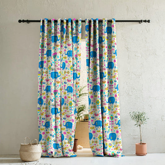 Elephant Joyride Kids Tan Beige Heavy Satin Room Darkening Curtains Set Of 2 - (DS159B)