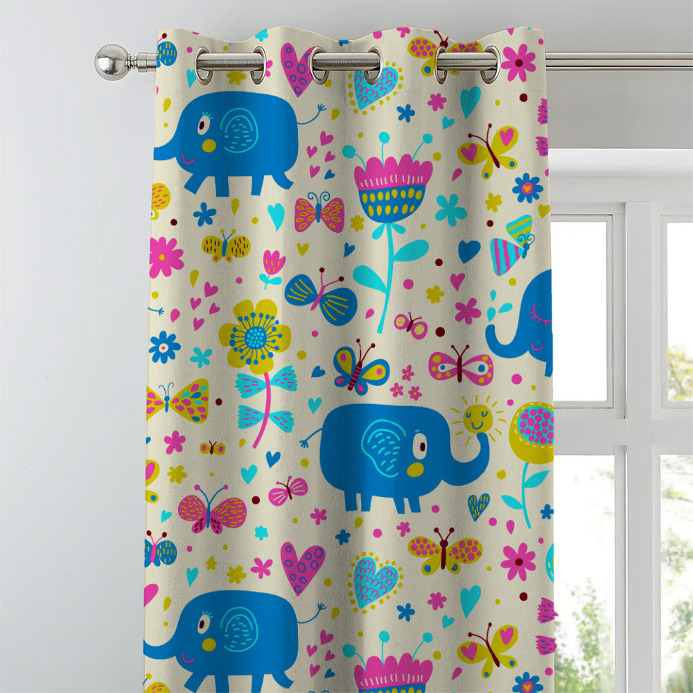 Elephant Joyride Kids Tan Beige Heavy Satin Room Darkening Curtains Set Of 2 - (DS159B)