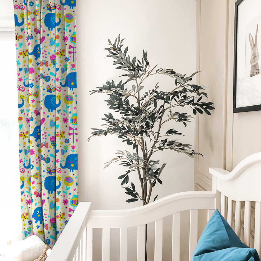 Elephant Joyride Kids Tan Beige Heavy Satin Room Darkening Curtains Set Of 2 - (DS159B)